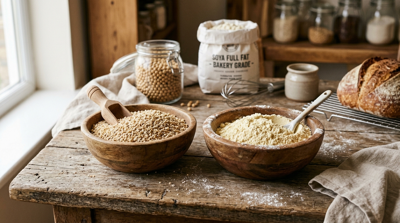 Soya flour and grits processing